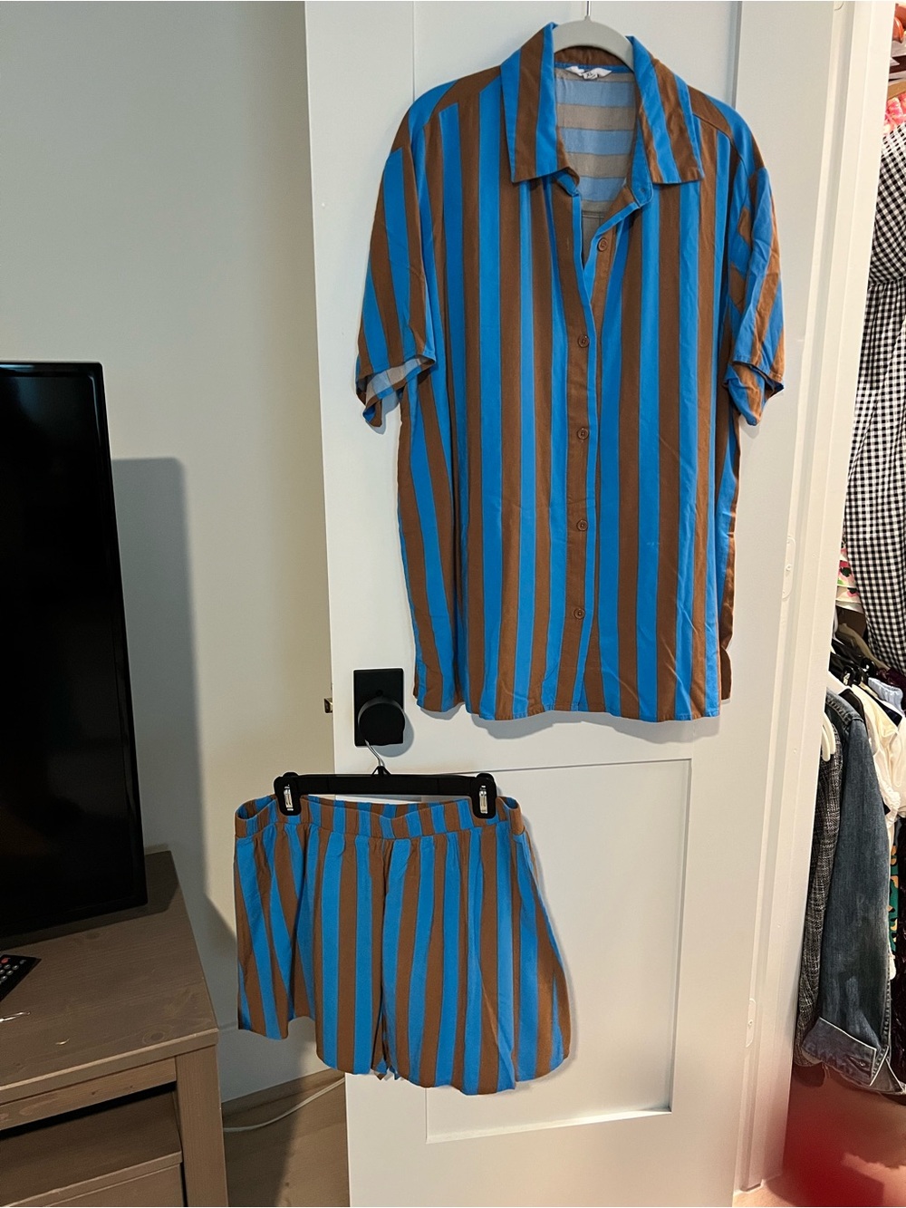 Striped Blue and Brown Two-Piece Set - Women